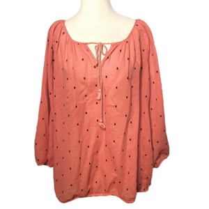 J. Crew 3/4 Sleeve Semi-Sheer Cotton Blouse Top Tie Front Salmon
